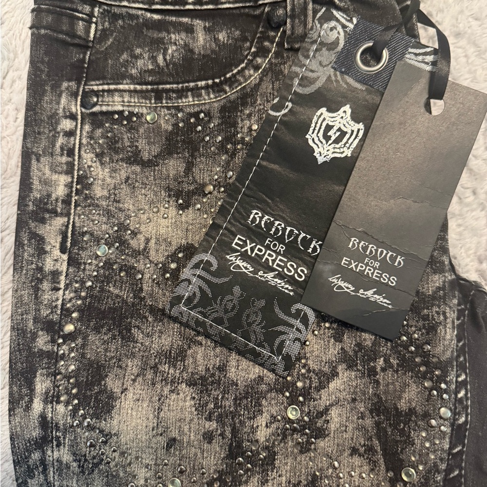 Express BeRock Luxury Denim Distressed Black Jeans